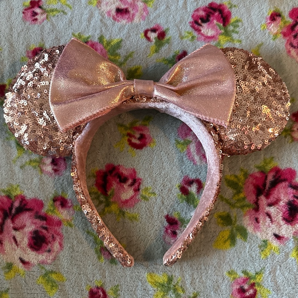 Sequin Pink Mouse Ears Headband Rose Gold
